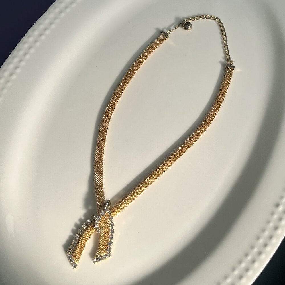 Vintage Mid-Century Modern MCM Gold Ribbon Necklace
